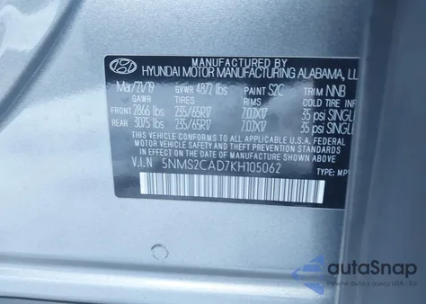 2019 Hyundai Santa Fe Se из США, поврежденный, VIN 5NMS2CAD7KH105062